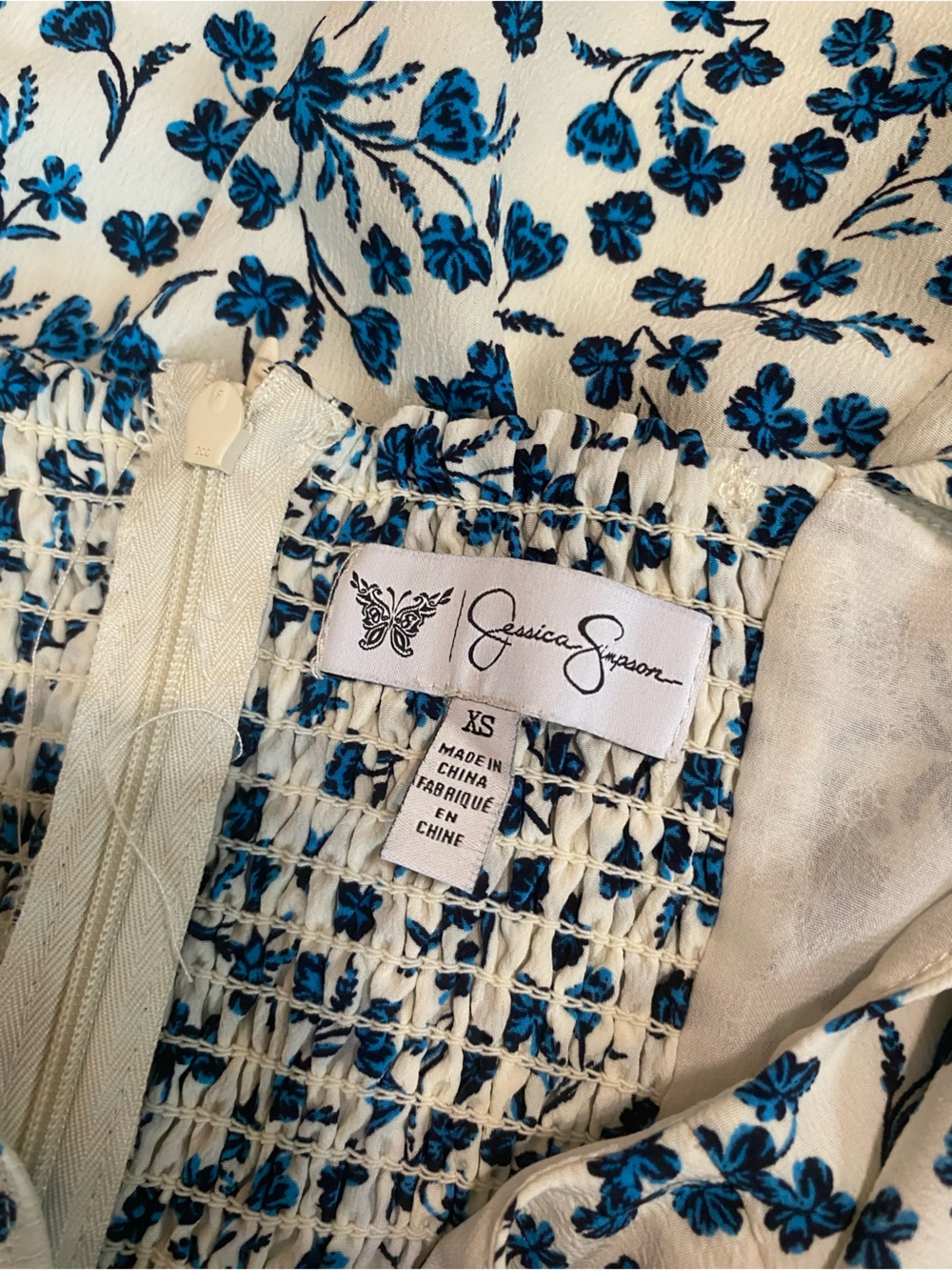 Jessica Simpson Cream Dress with Blue Floral Print - Picture 3 of 3